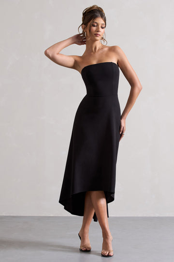 Ariela Black Bandeau High-Low Midi Dress